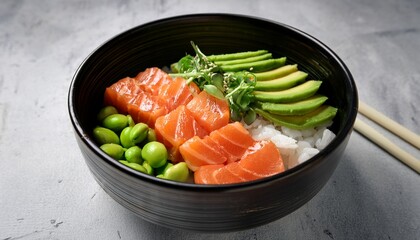 fresh and vibrant sushi bowl with salmon avocado and edamame