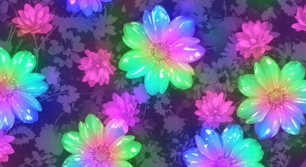 Vibrant floral explosion with luminous rainbow petals, perfect for spring designs and captivating creative projects, bringing a burst of joyful color