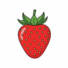 Fototapeta premium Vibrant Strawberry Illustration with Green Leaves and Tiny Seeds.