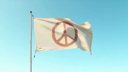 Peace flag waving against clear blue sky background  