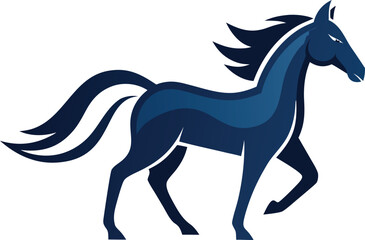 Dynamic stylized blue horse illustration, energetic, strong power