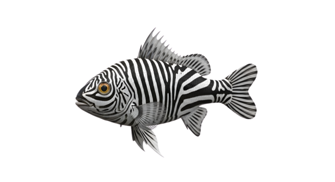 Zebra striped fish swimming with unique black and white patterns