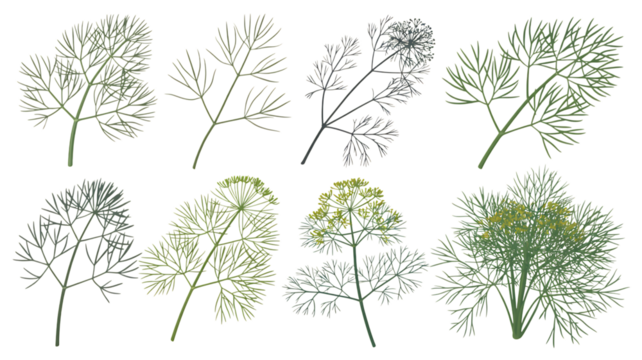 Elegant dill plant illustrations for culinary designs, adding a fresh herb touch to menus and packaging projects that bring a natural, organic feel for healthy cooking concepts