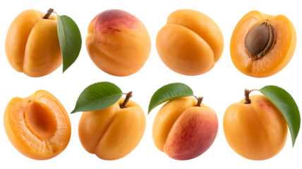 Fresh apricots, some halved to show the pit, offer a sweet taste of summer, perfect for healthy snacks, desserts, or vibrant fruit salads, a delightful culinary ingredient