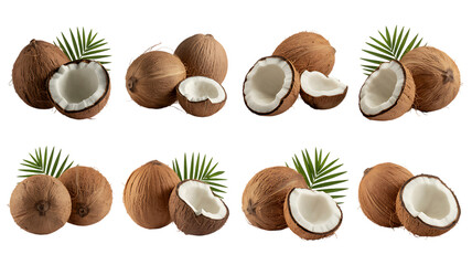 Fresh coconuts with green palm leaves, perfect for tropical themes, summer vibes, exotic recipes, and healthy lifestyle advertisements, ideal for food blogs and menus