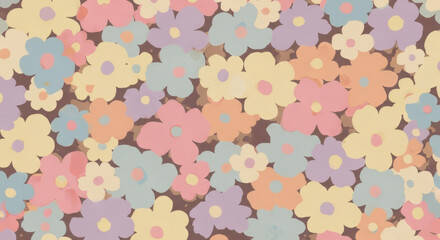 Vintage pastel floral pattern, perfect for spring designs, adds a touch of nostalgia and charm to any project with its soft colors and retro feel