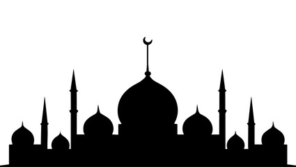 Minimalist Mosque Silhouette Skyline, Mosque Silhouette Art, Islamic Skyline Vector, Minimal Mosque Illustration, Black and White Mosque Design, Mosque Horizon Silhouette, Islamic Architecture png, 
