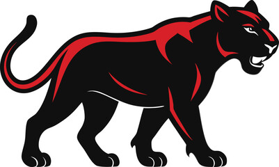 Obraz premium Black panther walking with red highlights powerful mascot logo