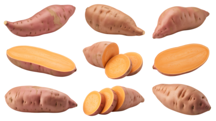 Fresh sweet potatoes with vibrant orange flesh offer a healthy and delicious addition to any meal, promising a burst of flavor and wholesome goodness for all recipes