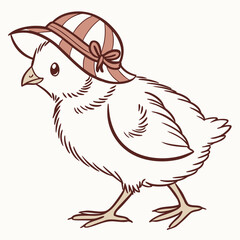 Obraz premium Adorable cartoon chick wearing a striped bonnet with a bow chicken bird