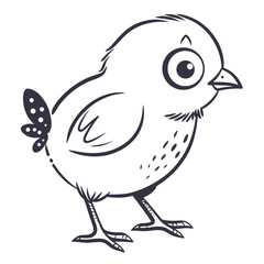 Cartoonish Chick Illustration with Big Eyes on White Background chicken bird
