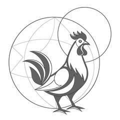 Geometric Rooster Illustration with Circles and Lines chicken bird