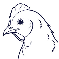 Black and White Line Drawing of a Chicken Head Profile bird poultry