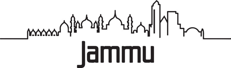Jammu City Skyline Line Art with Name. Vector black silhouette