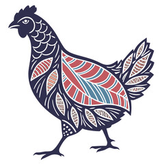 Decorative Stylized Chicken with Intricate Patterns and Colors fowl bird