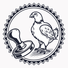 Vintage Chicken And Stamp Emblem Line Art badge