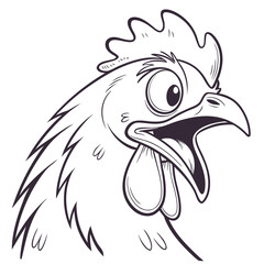 Exaggerated Chicken Head With Open Mouth Line Art rooster bird