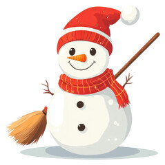 PNG Cute illustration of A snowman with his broom winter broomstick decoration.