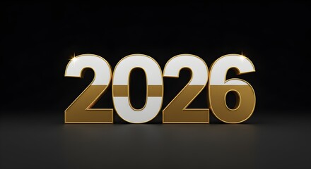 Elegant gold 2026 typography against dark background for design