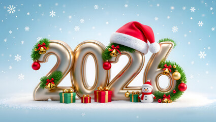 The number 2026 is decorated with Christmas toys