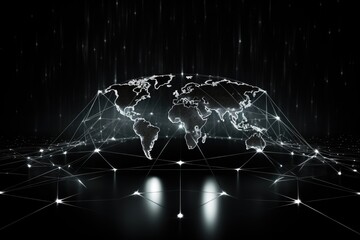 Global network connection on dark background. 3D rendering. Network concept, AI Generated