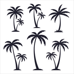 Collection of silhouetted palm trees in various sizes and arrangements