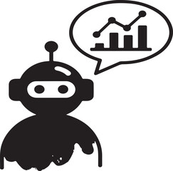 Robot vector avatar with a data analytics chart in a speech bubble symbolizing automated intelligence