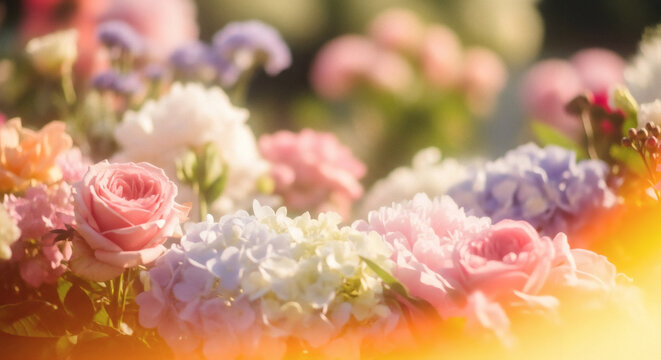 Soft pastel roses and hydrangeas create a dreamy, romantic atmosphere perfect for weddings, anniversaries, and springtime celebrations