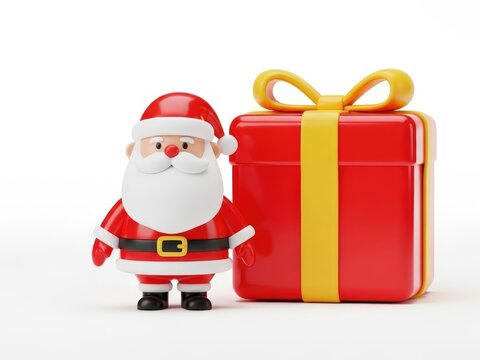 Cute 3D Isometric Santa Claus with Red Blox Gift