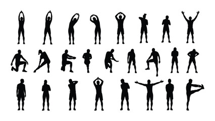Workout and stretching exercise silhouettes isolated on white background, Vector