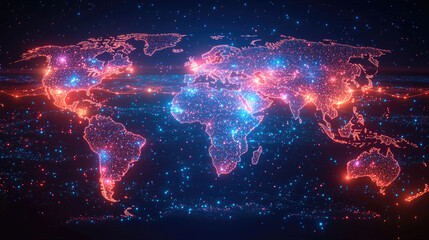 Digital World Map with Glowing Connections on Dark Background Global Network and Connectivity