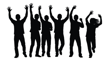 Happy people silhouettes with raised hands isolated on white background, Vector