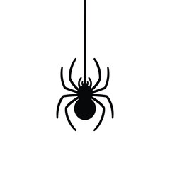 Silhouette of a spider hanging from a single thread