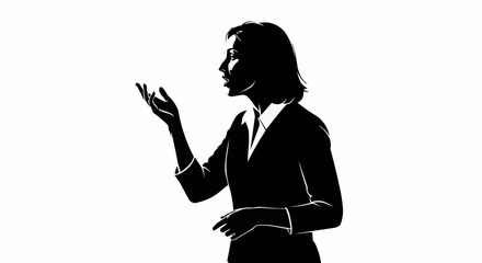 Silhouette of a Woman Giving a Presentation or Speaking with Gestures.