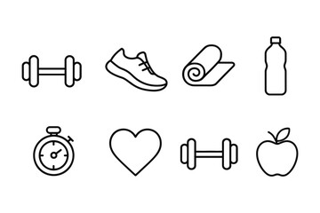 Simple fitness icons set for gym and exercise essentials