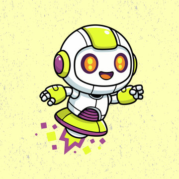 Cute futuristic robot proudly revealing its inner power with glowing energy bursts, expressive eyes, and smooth vector styling for modern visuals.