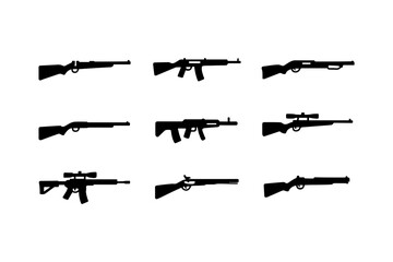 Silhouette collection of different firearms on white background