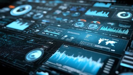 Futuristic data dashboard interface with digital analytics charts and - Powered by Adobe