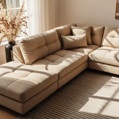 Cozy sectional sofa in a sunlit living room with plush cushions