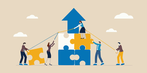 Teamwork and collaboration building an upward arrow