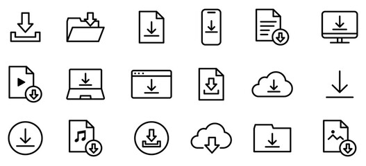 ダウンロードに関する編集可能な線画アイコンセット