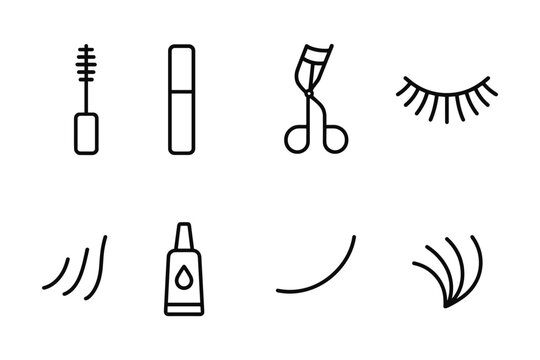 Beauty tools and makeup elements in minimalist outline design for makeup enthusiasts