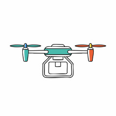 Colorful hand drawn drone quadcopter illustration icon.