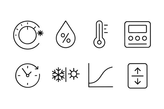 Minimalist linear icons for climate control and weather forecasting