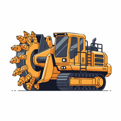 Heavy duty mining machine with rotating cutting wheel.