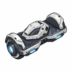 Futuristic Sci-Fi Hoverboard Design with Glowing Blue Accents and Advanced Technology.