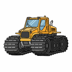 Cartoon Vector Image of a Yellow Tracked Vehicle.