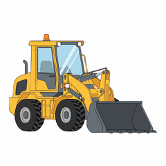 Yellow construction loader machine isolated on white background.