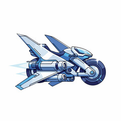 Futuristic flying motorcycle with jet engines and wings.