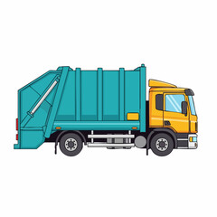 Garbage truck side view illustration of waste management vehicle.